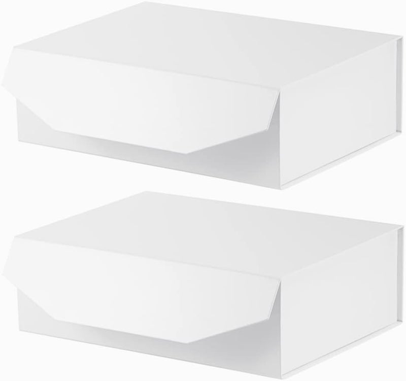 PACKGILO 2Pcs 13x9x4 Inches White Gift Boxes with Lids for Presents Magnetic gift box White Large Gift Box for Bridesmaid Proposal，Groomsman (Glossy White) - Image 1